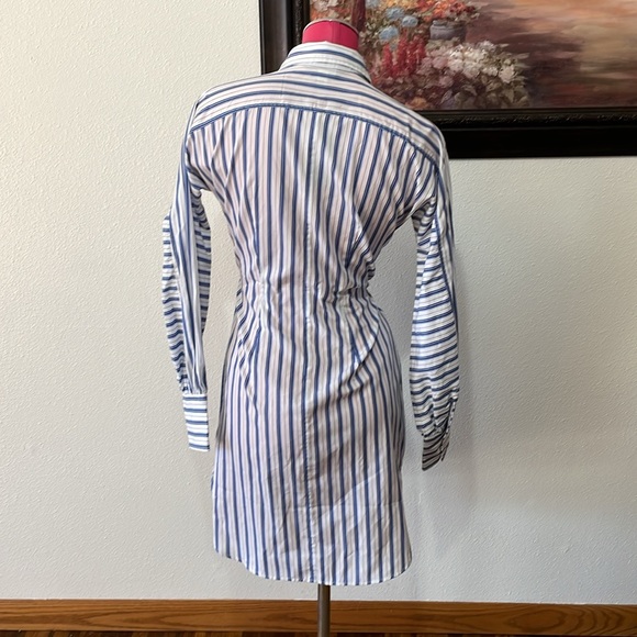 NWT! Lauren Ralph Lauren Monogram Blue White Stripe Long Sleeve Tie Dress Size 2 - Picture 5 of 16